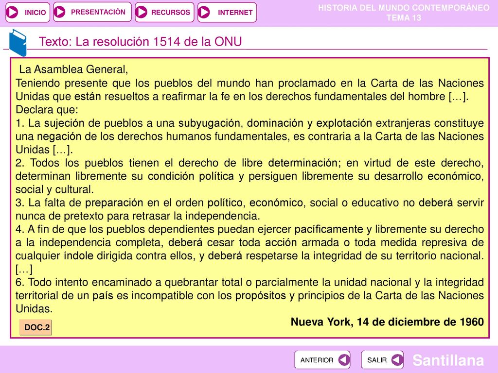 La Asamblea General, Texto: La resolución 1514 de la ONU
