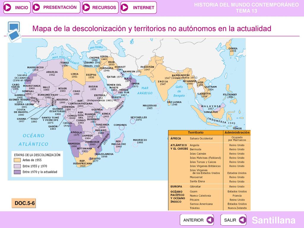 Mapa de la descolonización y territorios no autónomos en la actualidad
