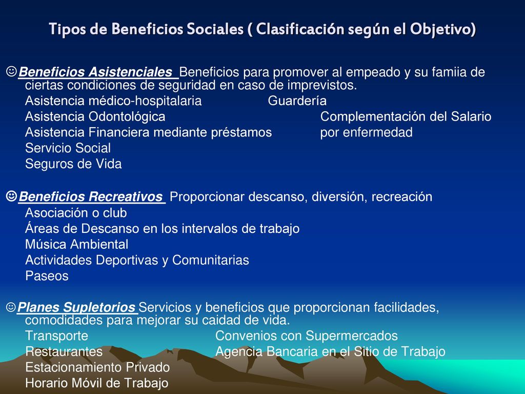 Tipos de Beneficios Sociales ( Clasificación según el Objetivo)