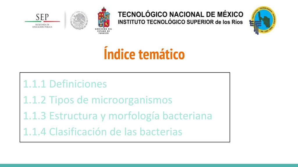 Índice temático Definiciones Tipos de microorganismos