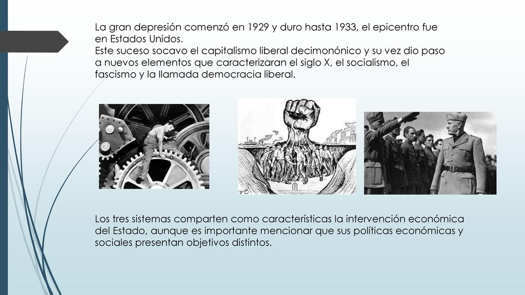 La gran depresión comenzó en 1929 y duro hasta 1933, el epicentro fue en Estados Unidos.