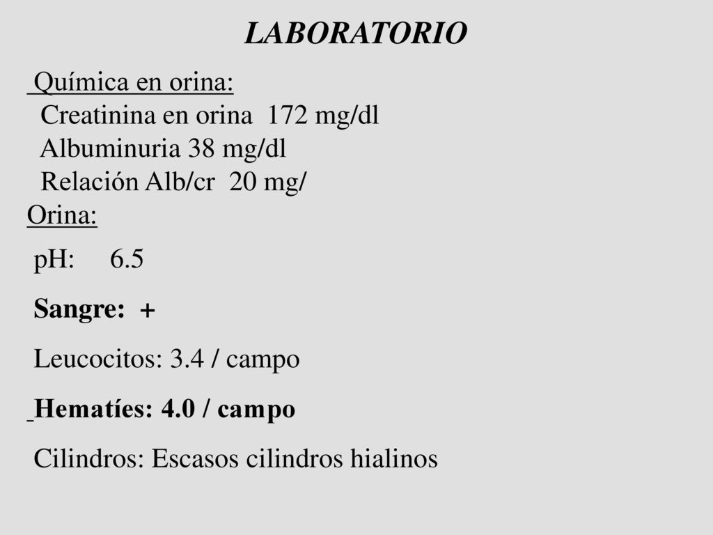 LABORATORIO Química en orina: Creatinina en orina 172 mg/dl