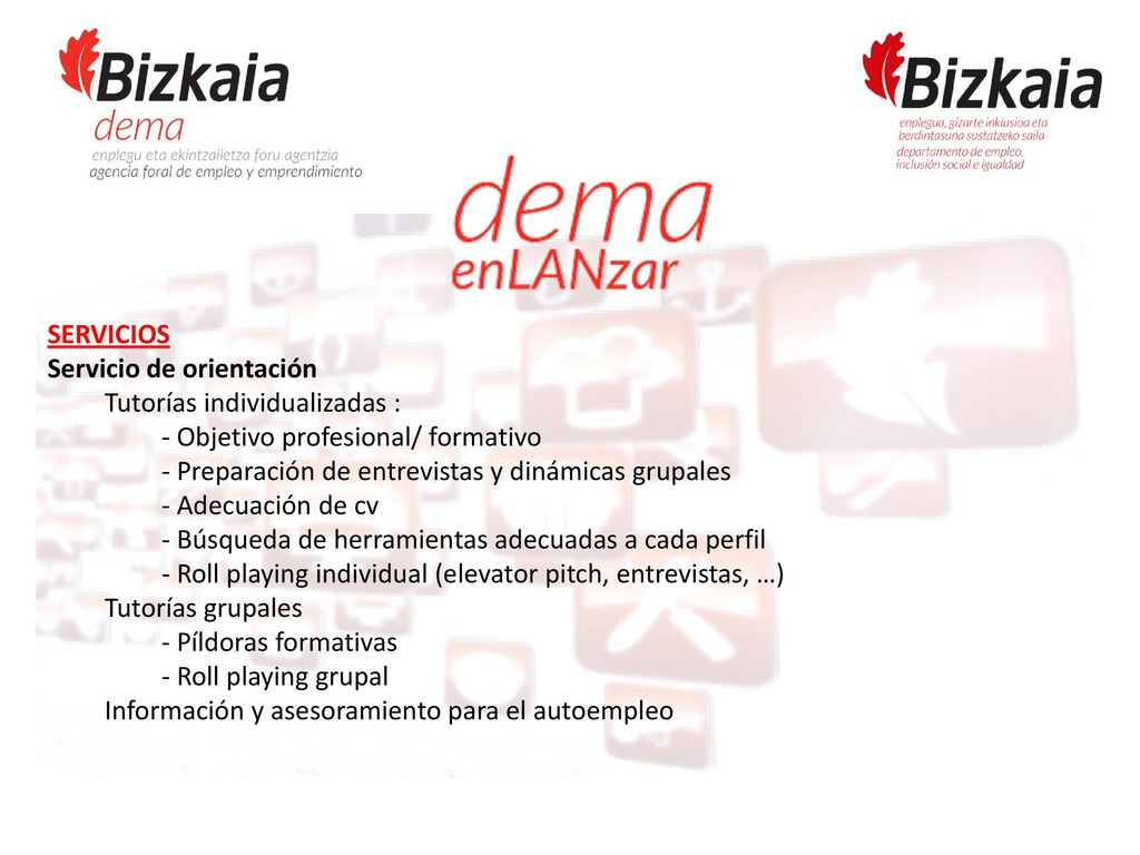 SERVICIOS Servicio de orientación. Tutorías individualizadas : - Objetivo profesional/ formativo.