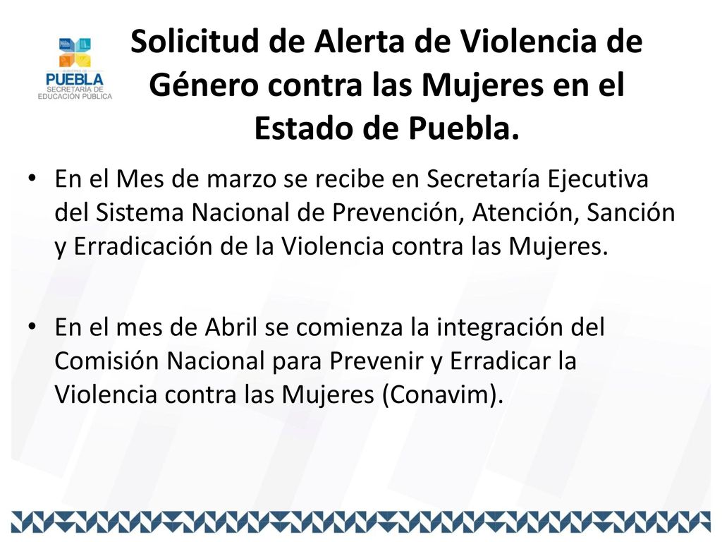 Solicitud de Alerta de Violencia de Género contra las Mujeres en el Estado de Puebla.