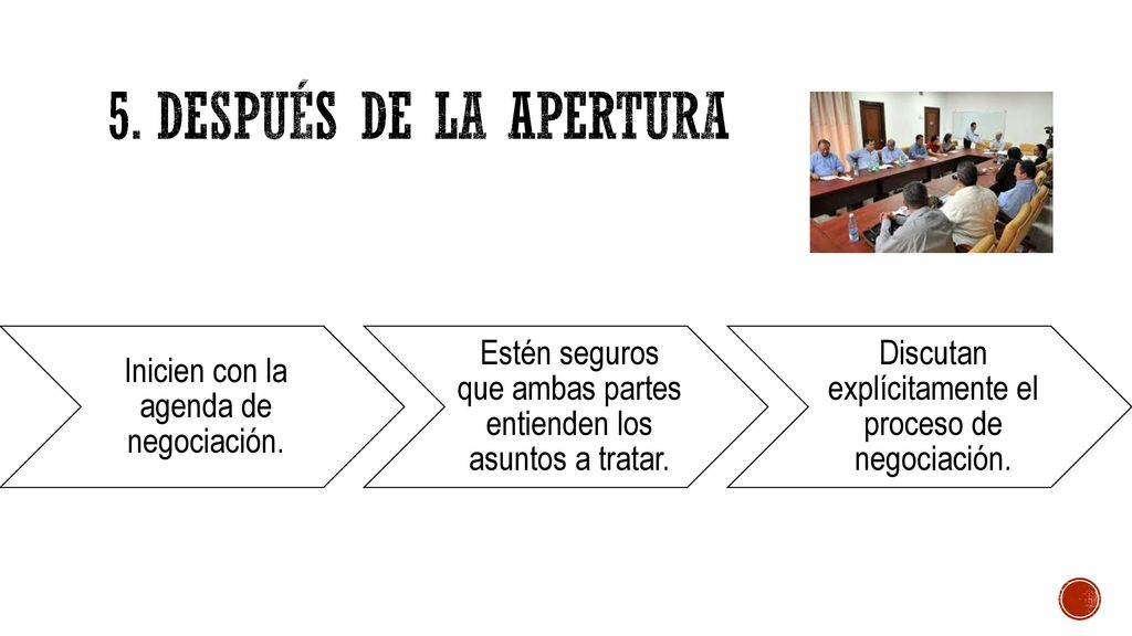 5. Después de la apertura Inicien con la agenda de negociación.