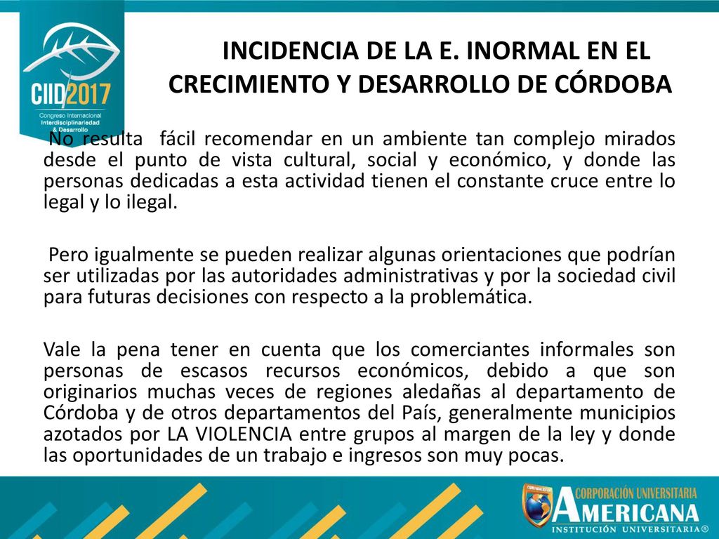 INCIDENCIA DE LA E. INORMAL EN EL CRECIMIENTO Y DESARROLLO DE CÓRDOBA