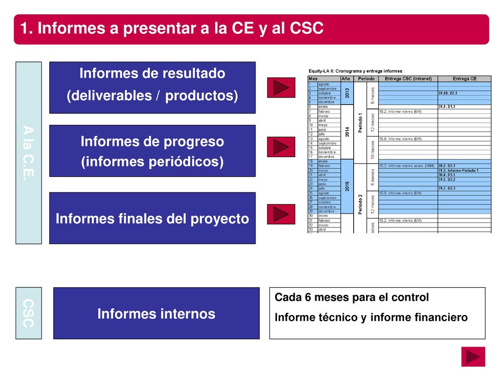 1. Informes a presentar a la CE y al CSC