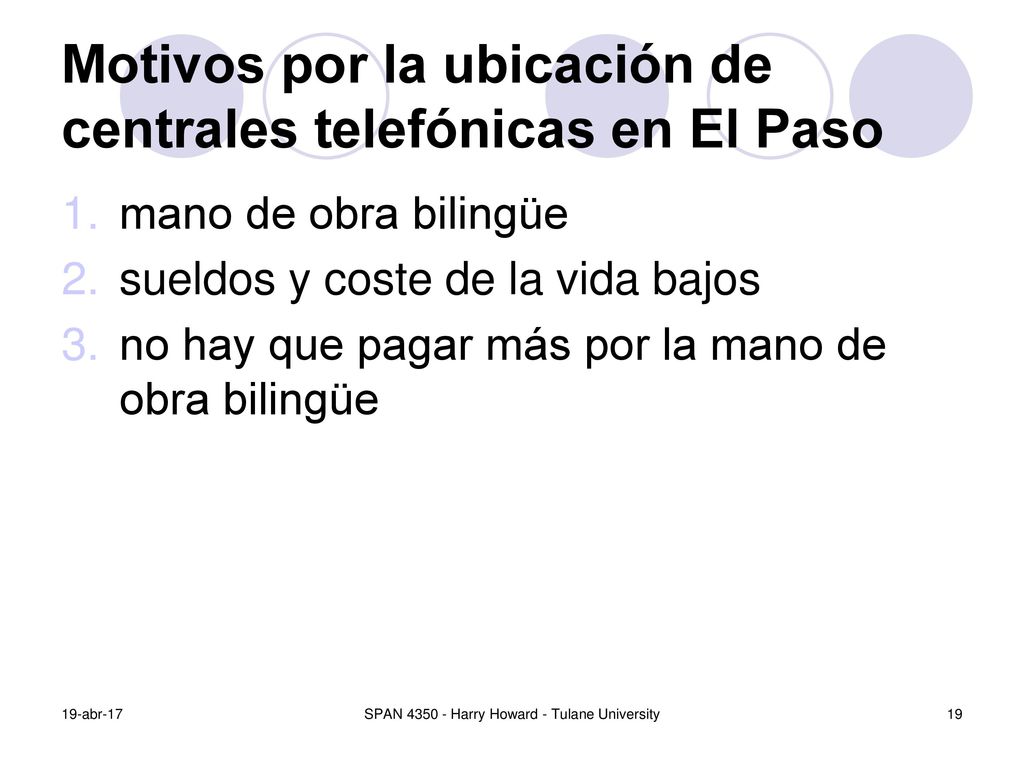 Motivos por la ubicación de centrales telefónicas en El Paso