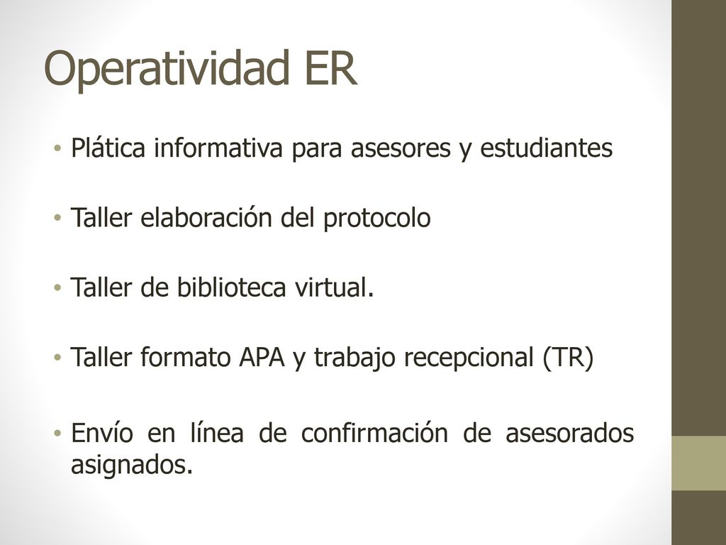 Operatividad ER Plática informativa para asesores y estudiantes