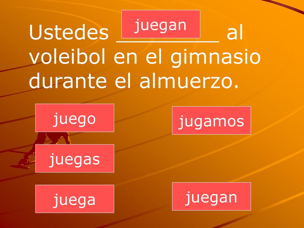 Ustedes ________ al voleibol en el gimnasio durante el almuerzo.