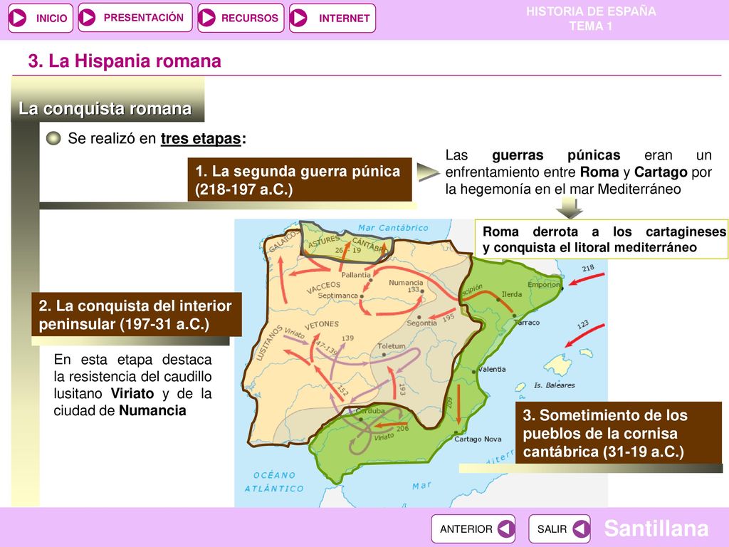 3. La Hispania romana La conquista romana Se realizó en tres etapas: