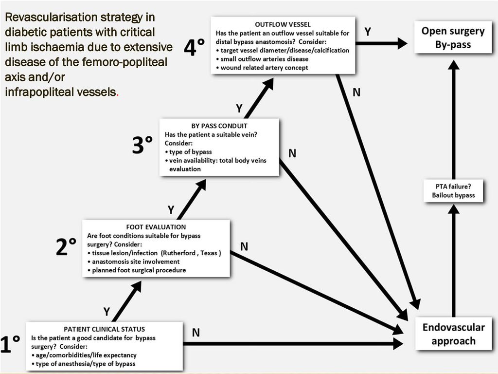 Revascularisation strategy in diabetic patients with critical limb ischaemia due to extensive disease of the femoro-popliteal axis and/or