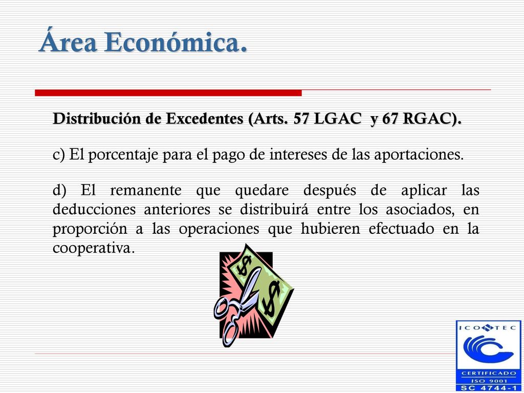 Área Económica. Distribución de Excedentes (Arts. 57 LGAC y 67 RGAC).