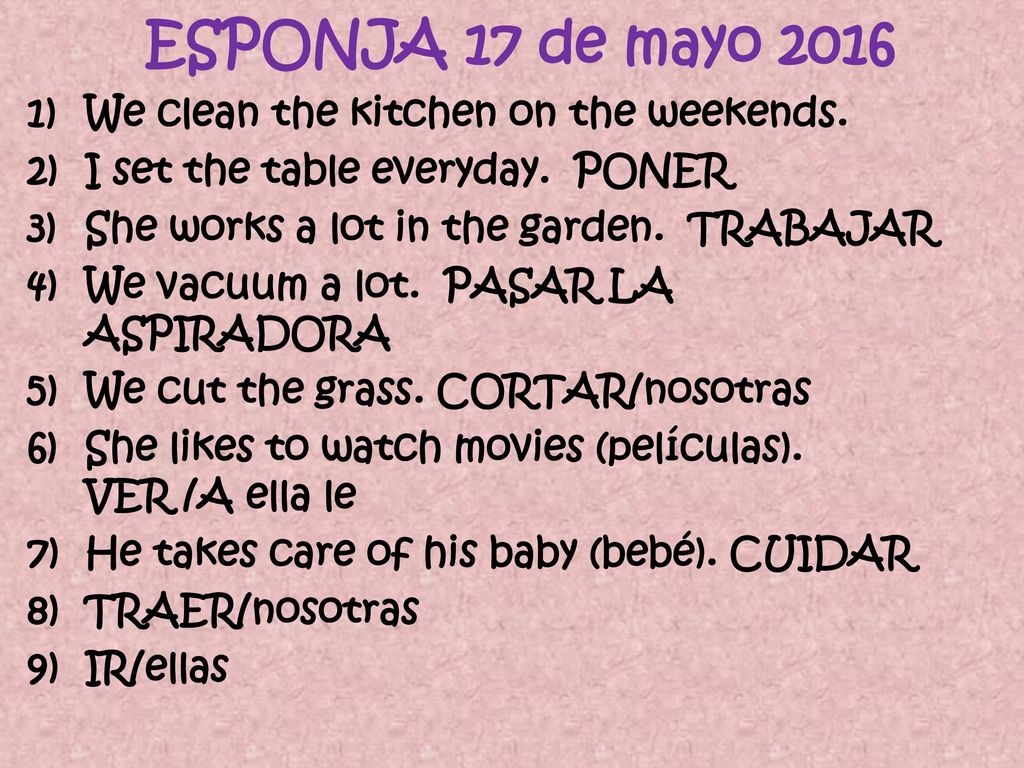 ESPONJA 17 de mayo 2016 We clean the kitchen on the weekends.