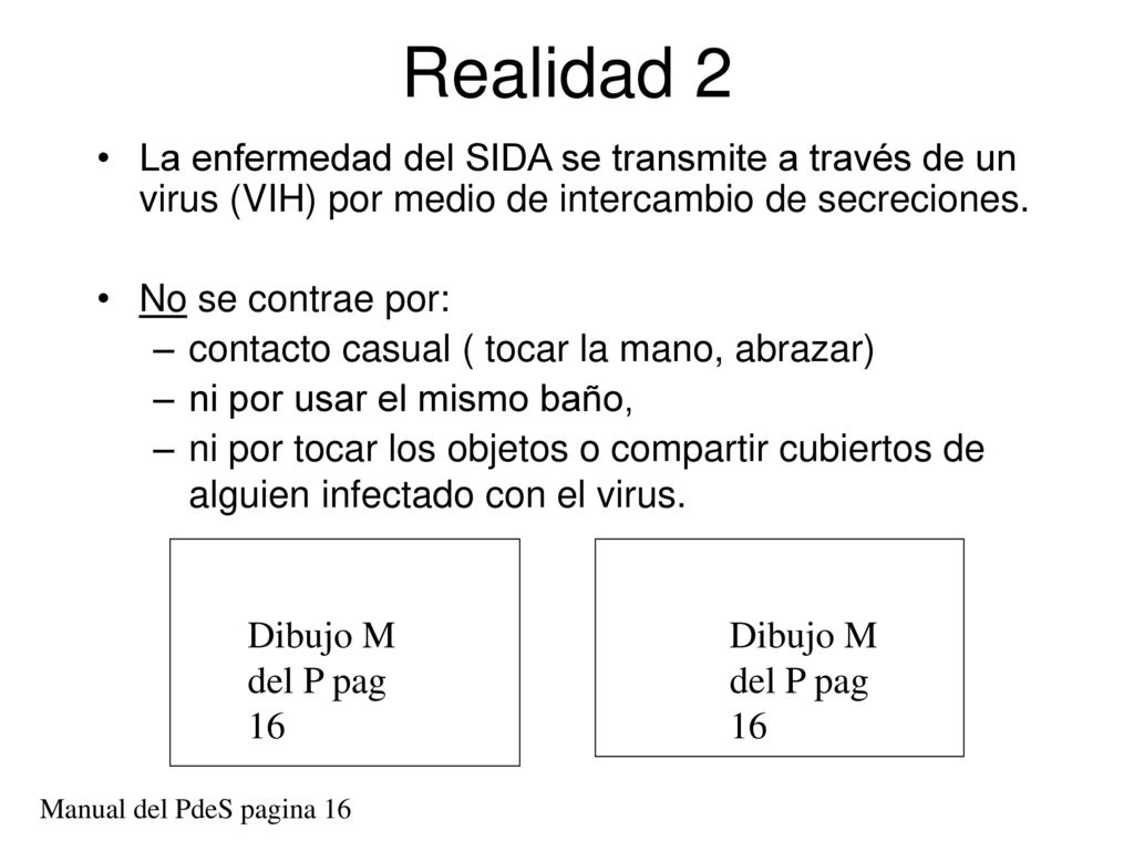 Realidad 2 La enfermedad del SIDA se transmite a través de un virus (VIH) por medio de intercambio de secreciones.