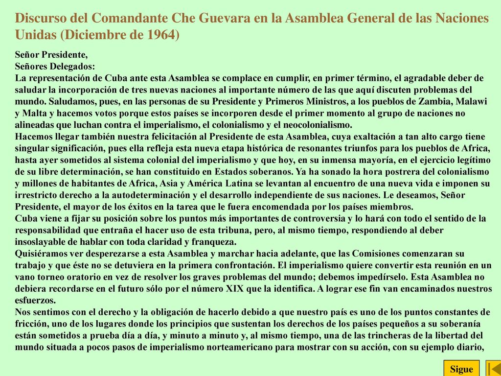 Discurso del Comandante Che Guevara en la Asamblea General de las Naciones Unidas (Diciembre de 1964)