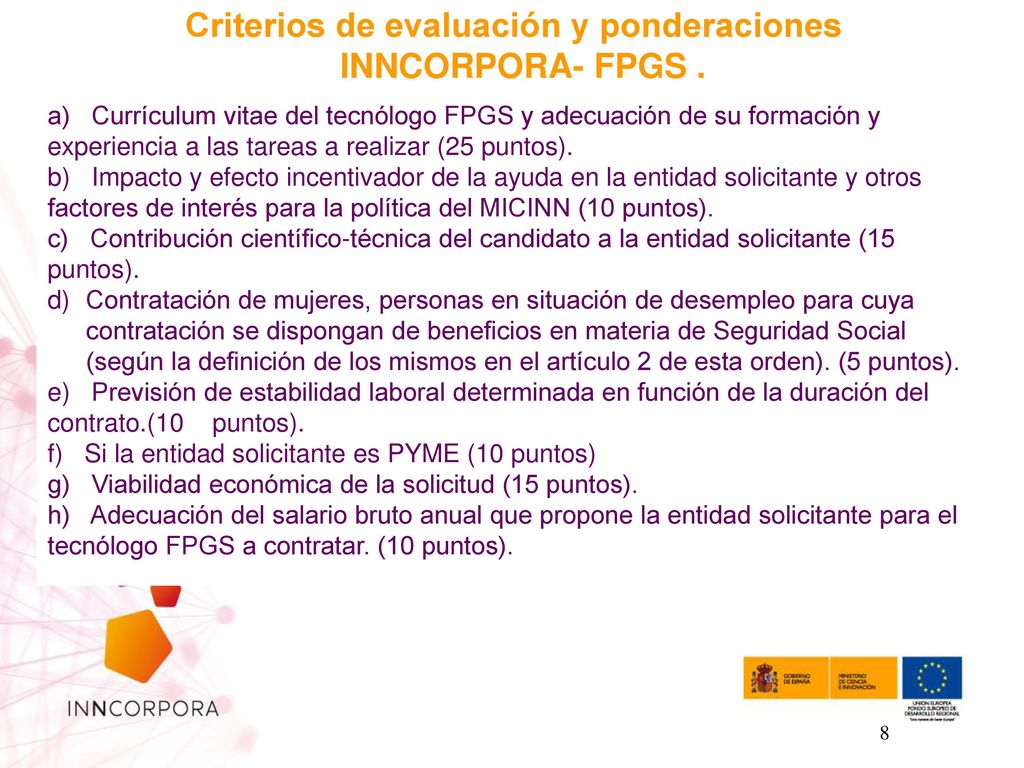 Criterios de evaluación y ponderaciones INNCORPORA- FPGS .
