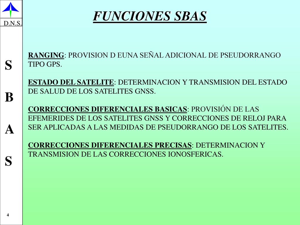 FUNCIONES SBAS RANGING: PROVISION D EUNA SEÑAL ADICIONAL DE PSEUDORRANGO. TIPO GPS. ESTADO DEL SATELITE: DETERMINACION Y TRANSMISION DEL ESTADO.