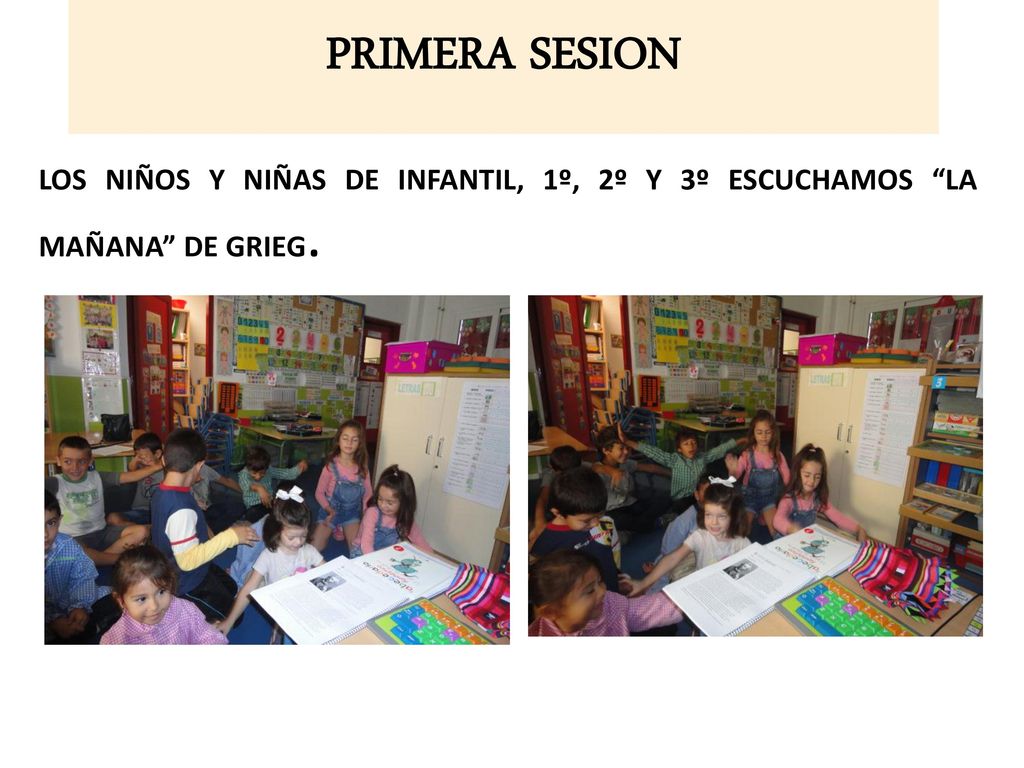 PRIMERA SESION LOS NIÑOS Y NIÑAS DE INFANTIL, 1º, 2º Y 3º ESCUCHAMOS LA MAÑANA DE GRIEG.