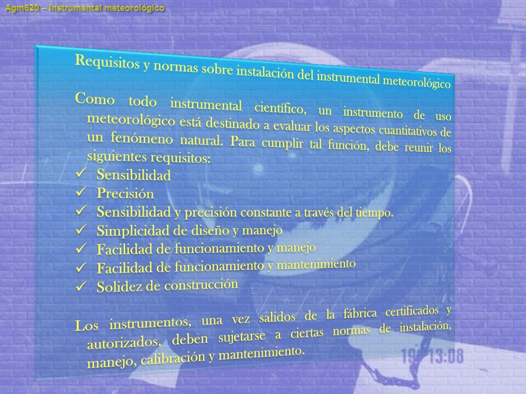 Requisitos y normas sobre instalación del instrumental meteorológico