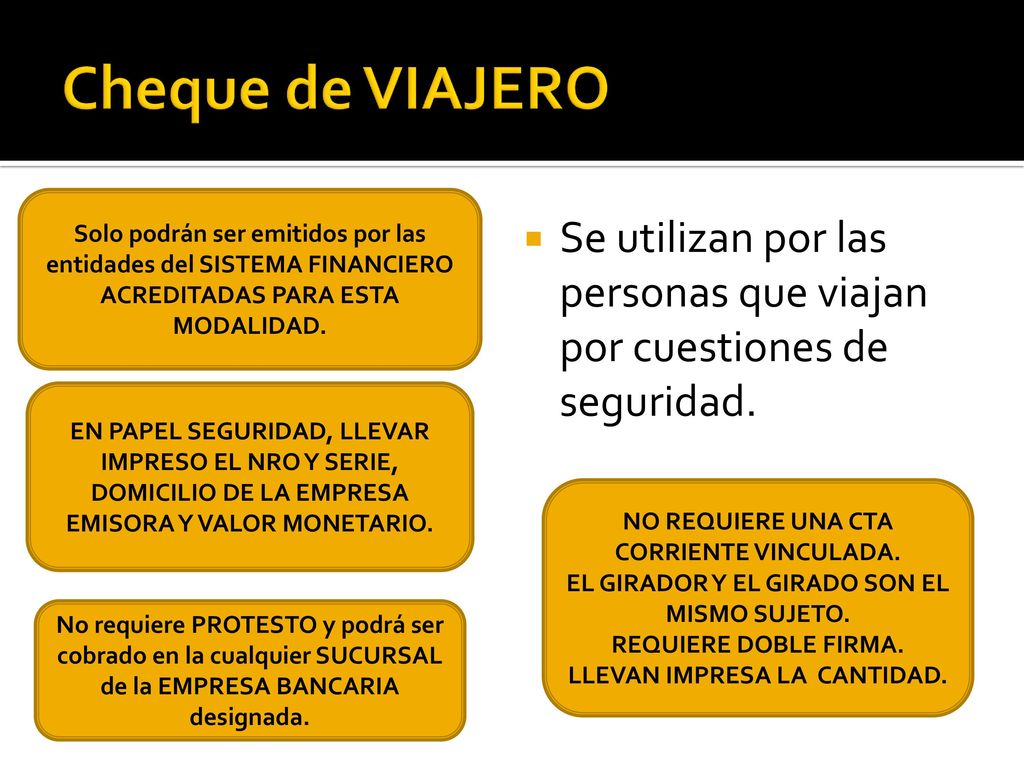 Cheque de VIAJERO Solo podrán ser emitidos por las entidades del SISTEMA FINANCIERO ACREDITADAS PARA ESTA MODALIDAD.