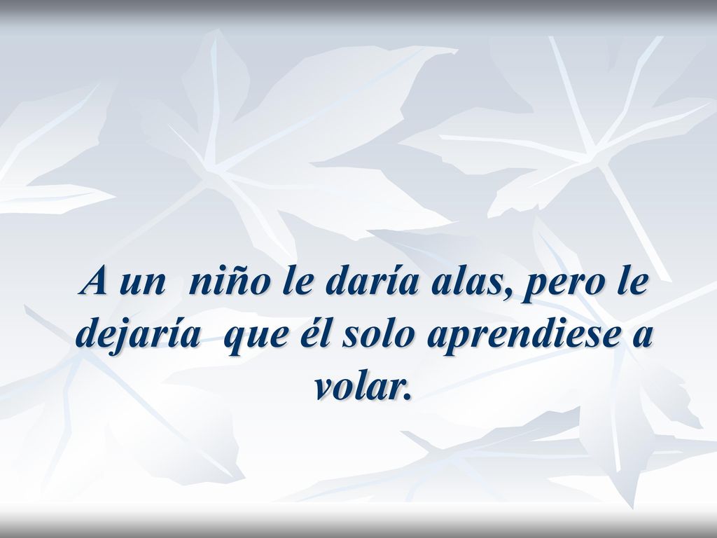 A un niño le daría alas, pero le dejaría que él solo aprendiese a volar.