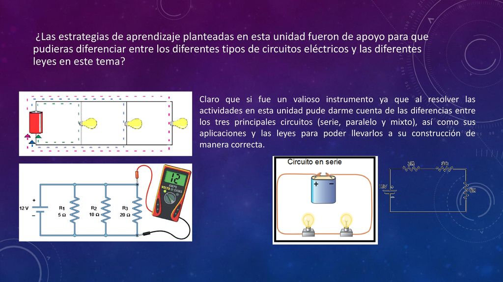¿Las estrategias de aprendizaje planteadas en esta unidad fueron de apoyo para que pudieras diferenciar entre los diferentes tipos de circuitos eléctricos y las diferentes leyes en este tema