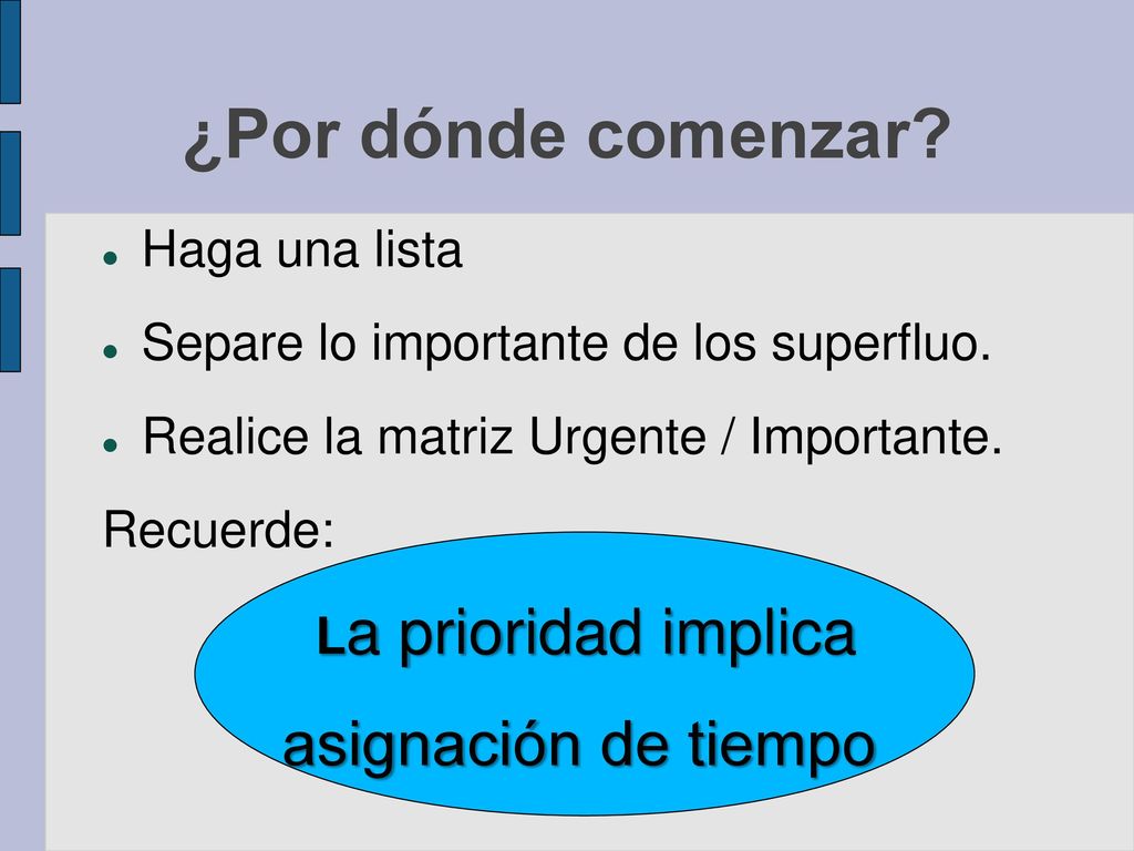 ¿Por dónde comenzar asignación de tiempo Haga una lista