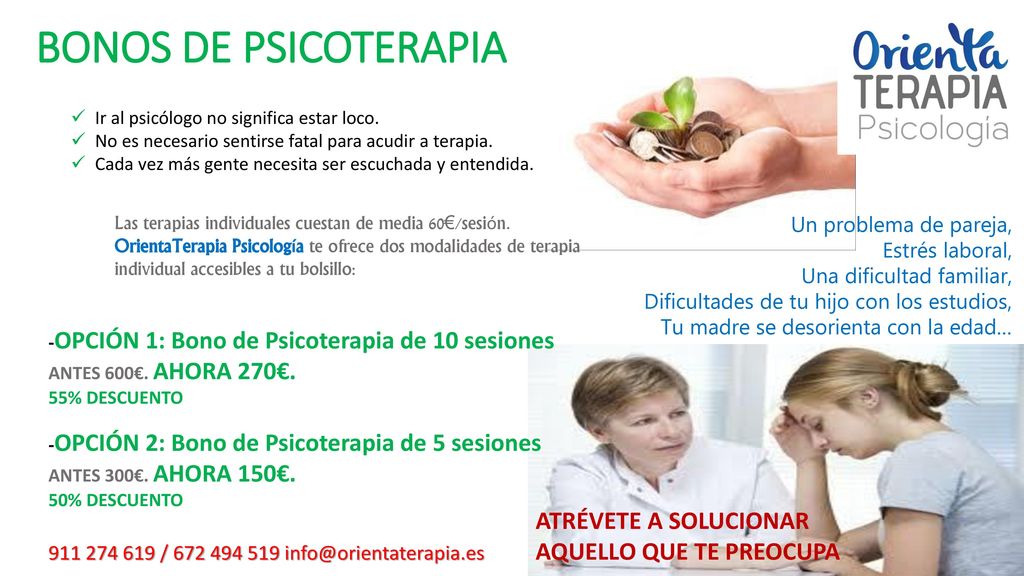 BONOS DE PSICOTERAPIA ATRÉVETE A SOLUCIONAR AQUELLO QUE TE PREOCUPA