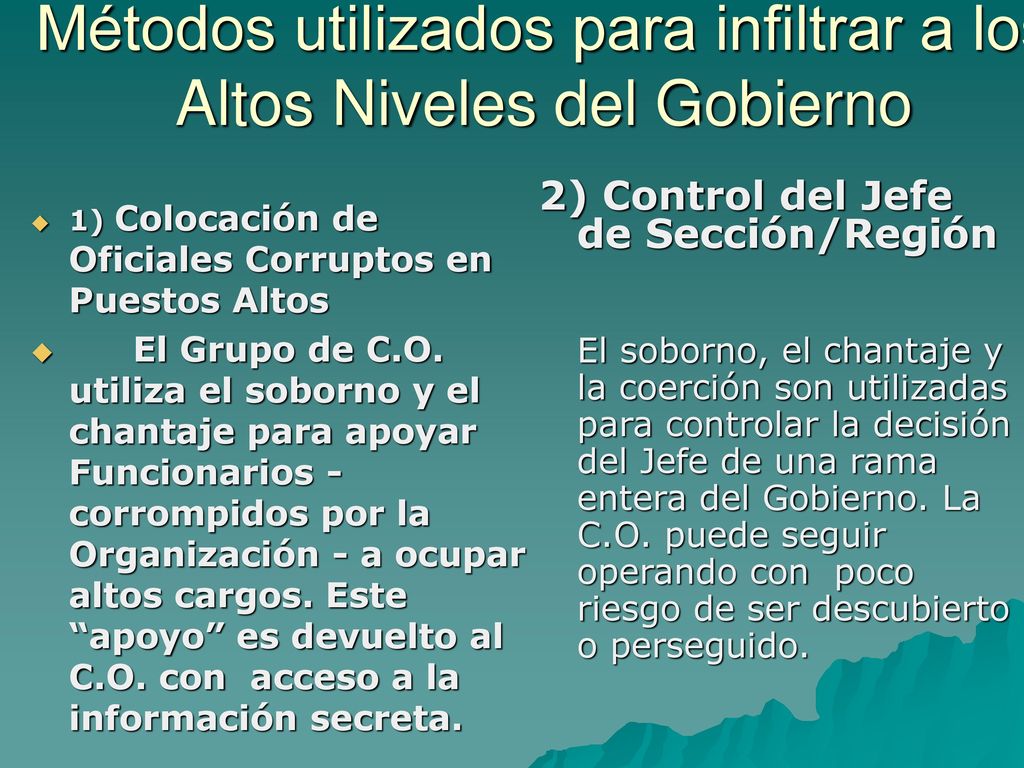 Métodos utilizados para infiltrar a los Altos Niveles del Gobierno