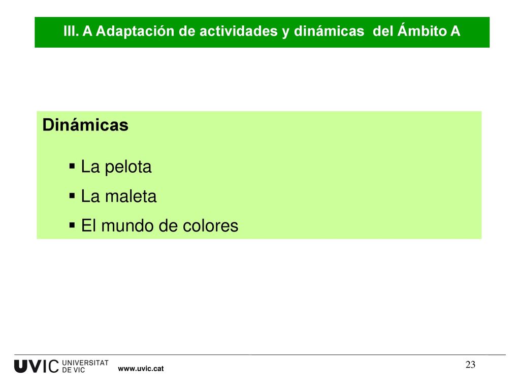 III. A Adaptación de actividades y dinámicas del Ámbito A