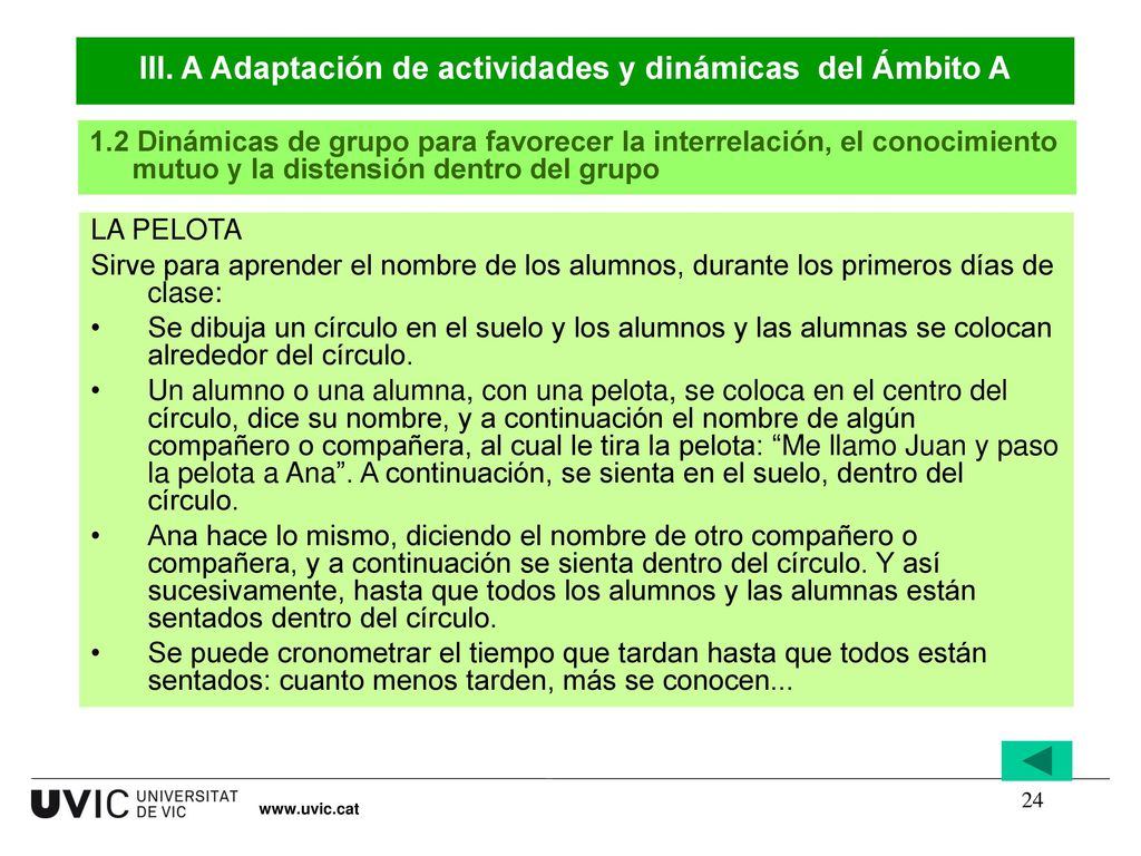 III. A Adaptación de actividades y dinámicas del Ámbito A