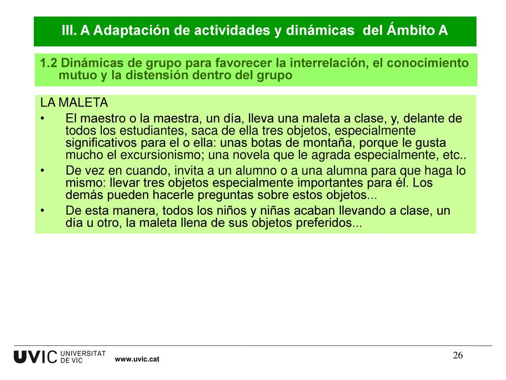 III. A Adaptación de actividades y dinámicas del Ámbito A