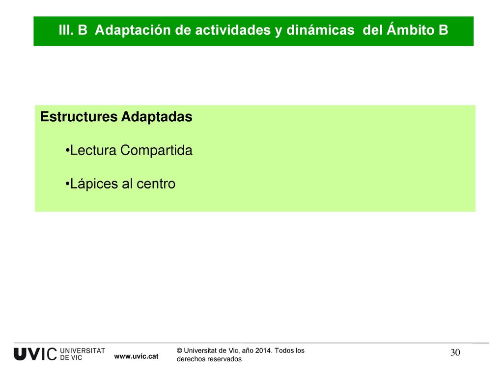 III. B Adaptación de actividades y dinámicas del Ámbito B