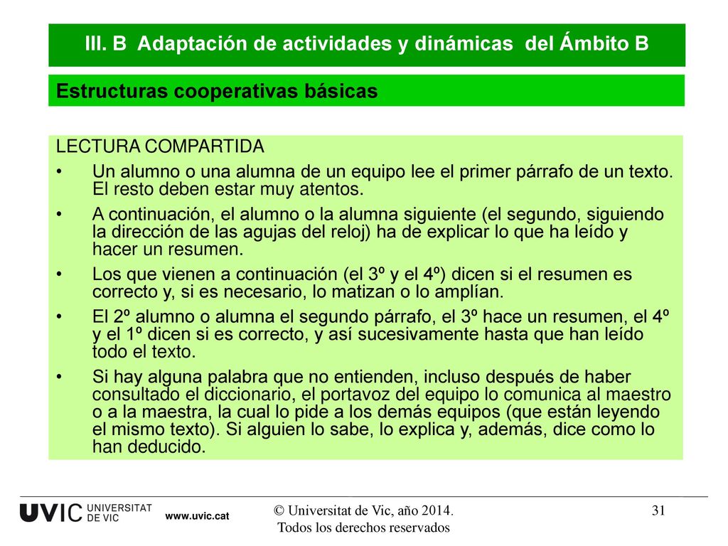 III. B Adaptación de actividades y dinámicas del Ámbito B