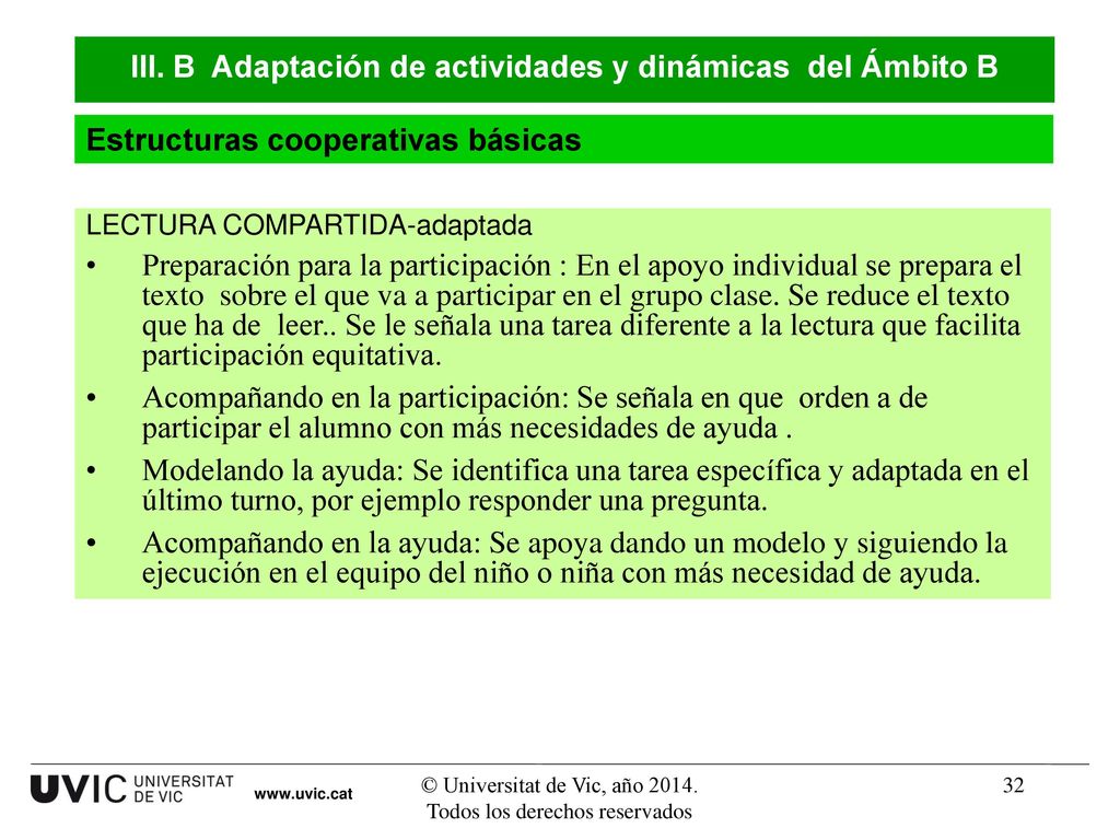 III. B Adaptación de actividades y dinámicas del Ámbito B