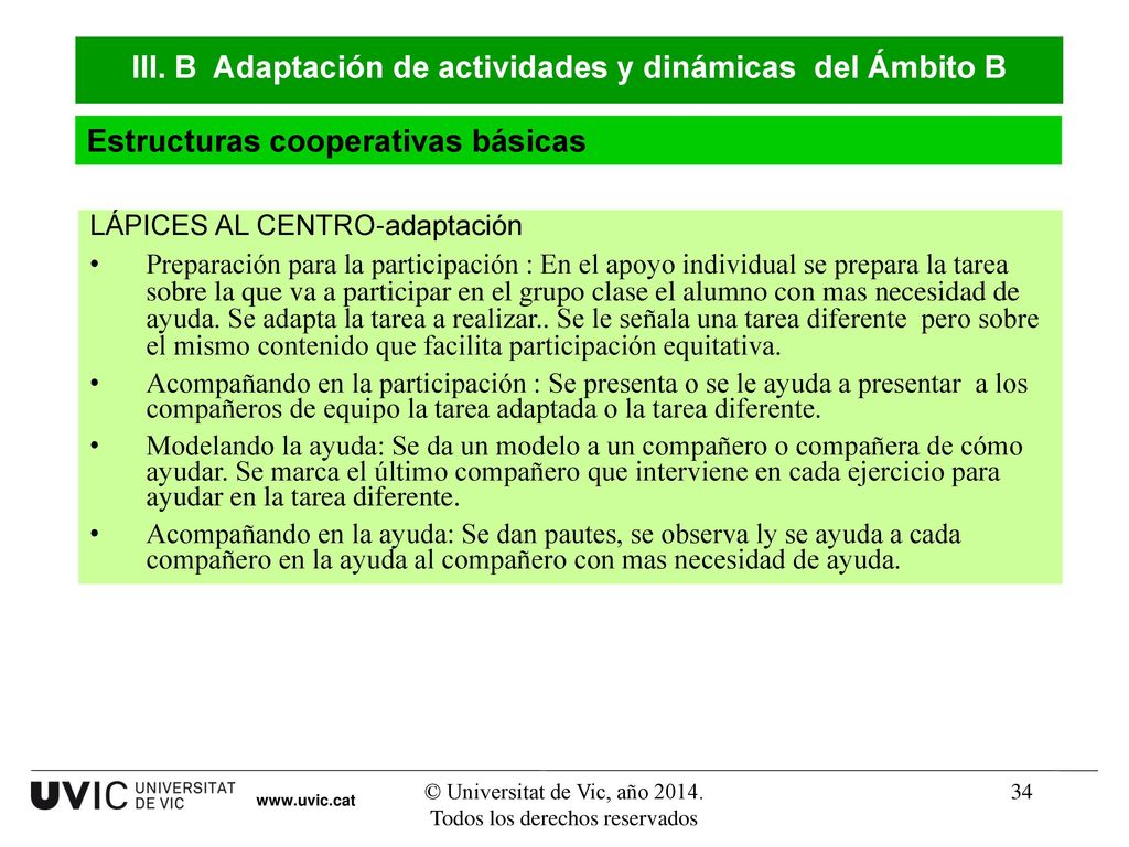 III. B Adaptación de actividades y dinámicas del Ámbito B