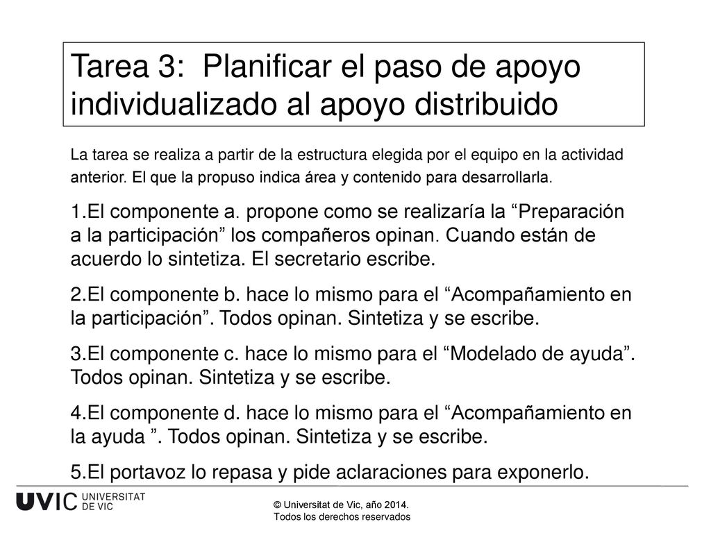 Tarea 3: Planificar el paso de apoyo individualizado al apoyo distribuido