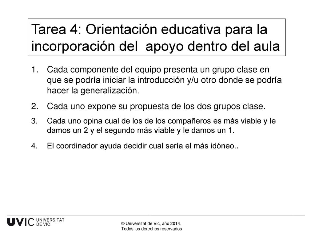 Tarea 4: Orientación educativa para la incorporación del apoyo dentro del aula
