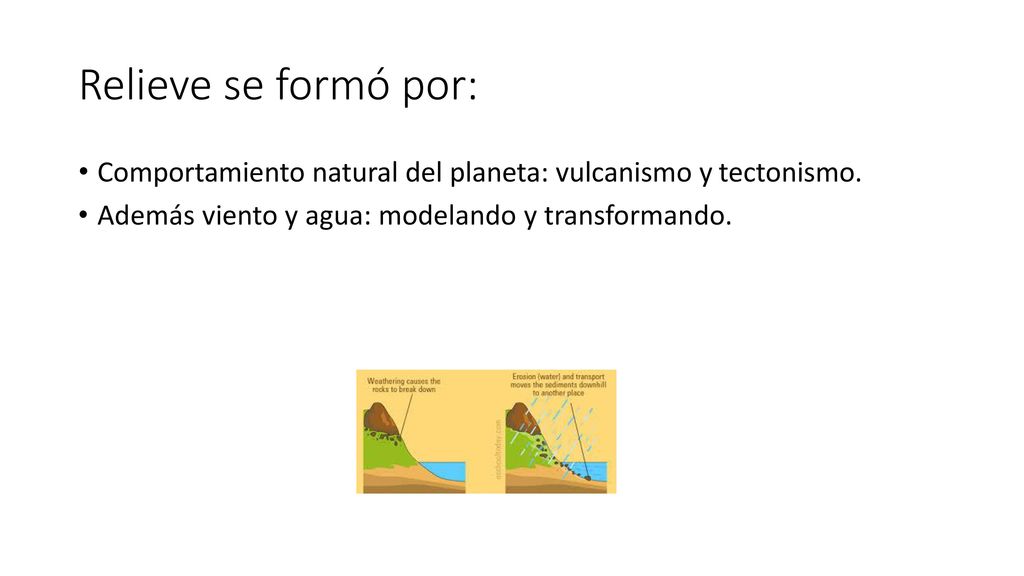 Relieve se formó por: Comportamiento natural del planeta: vulcanismo y tectonismo.