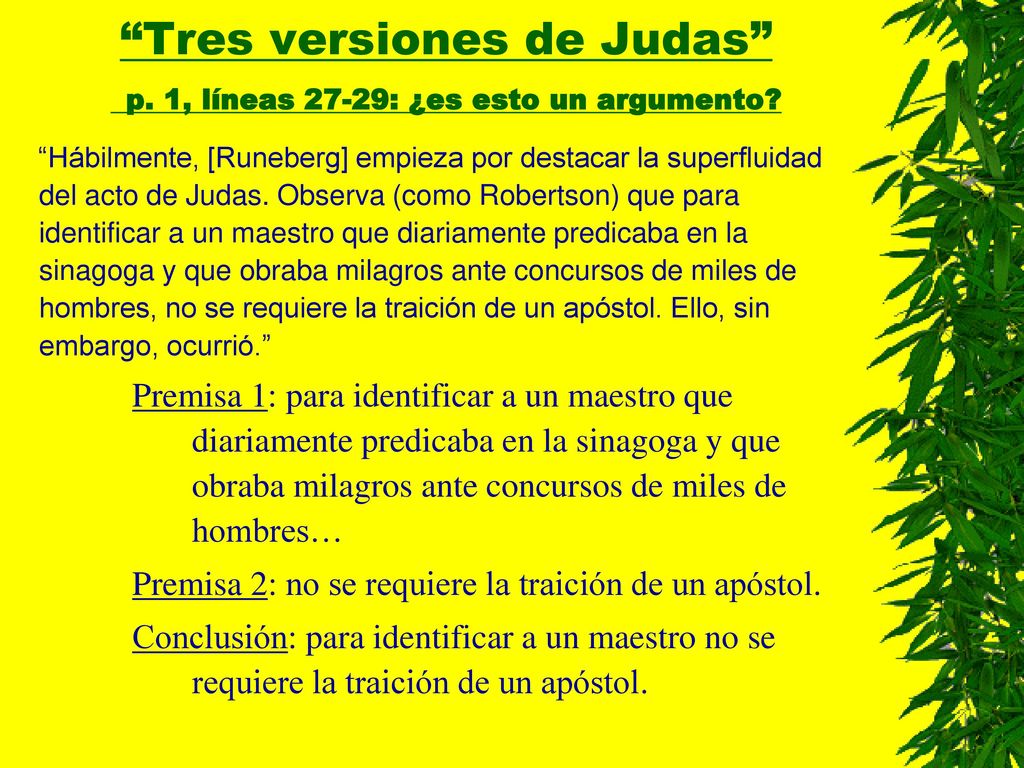 Tres versiones de Judas p. 1, líneas 27-29: ¿es esto un argumento