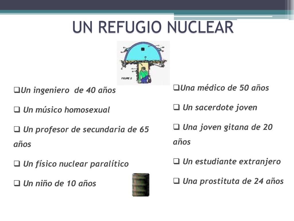 UN REFUGIO NUCLEAR Una médico de 50 años Un ingeniero de 40 años