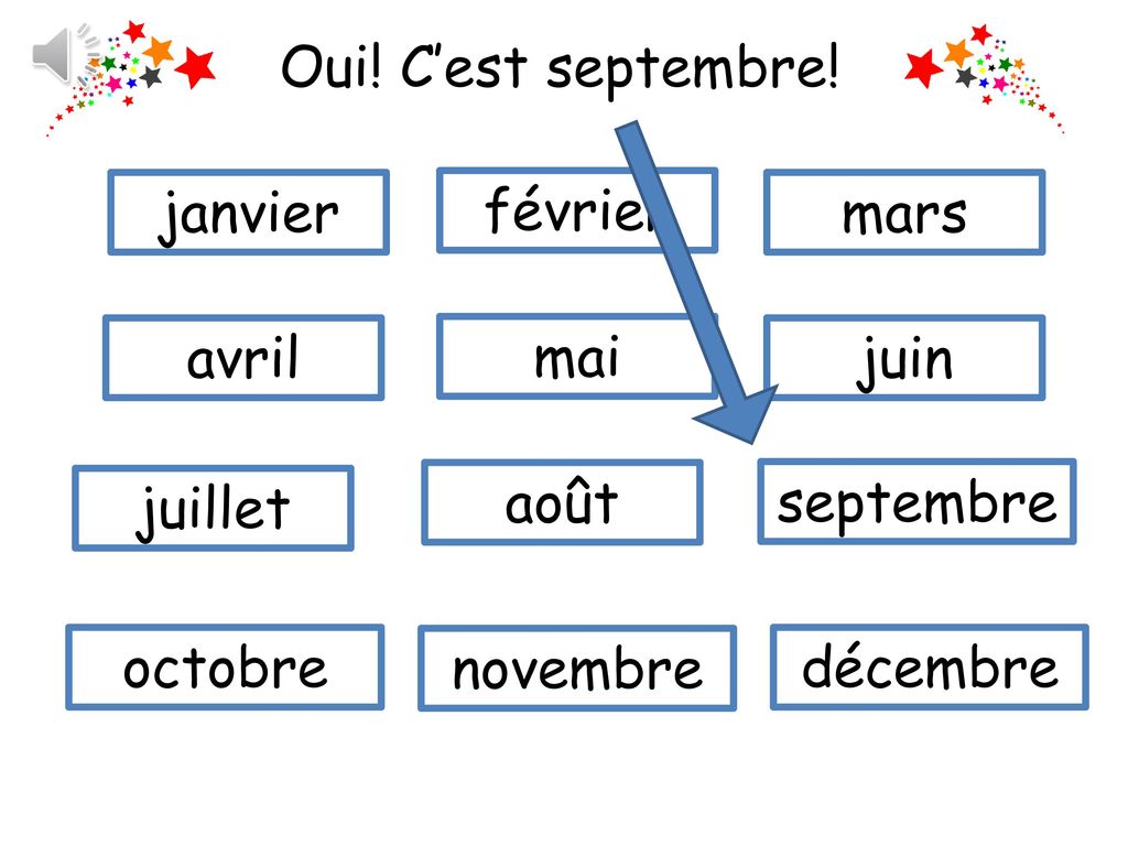 Oui! C’est septembre! janvier. février. mars. avril. mai. juin. juillet. août. septembre. octobre.