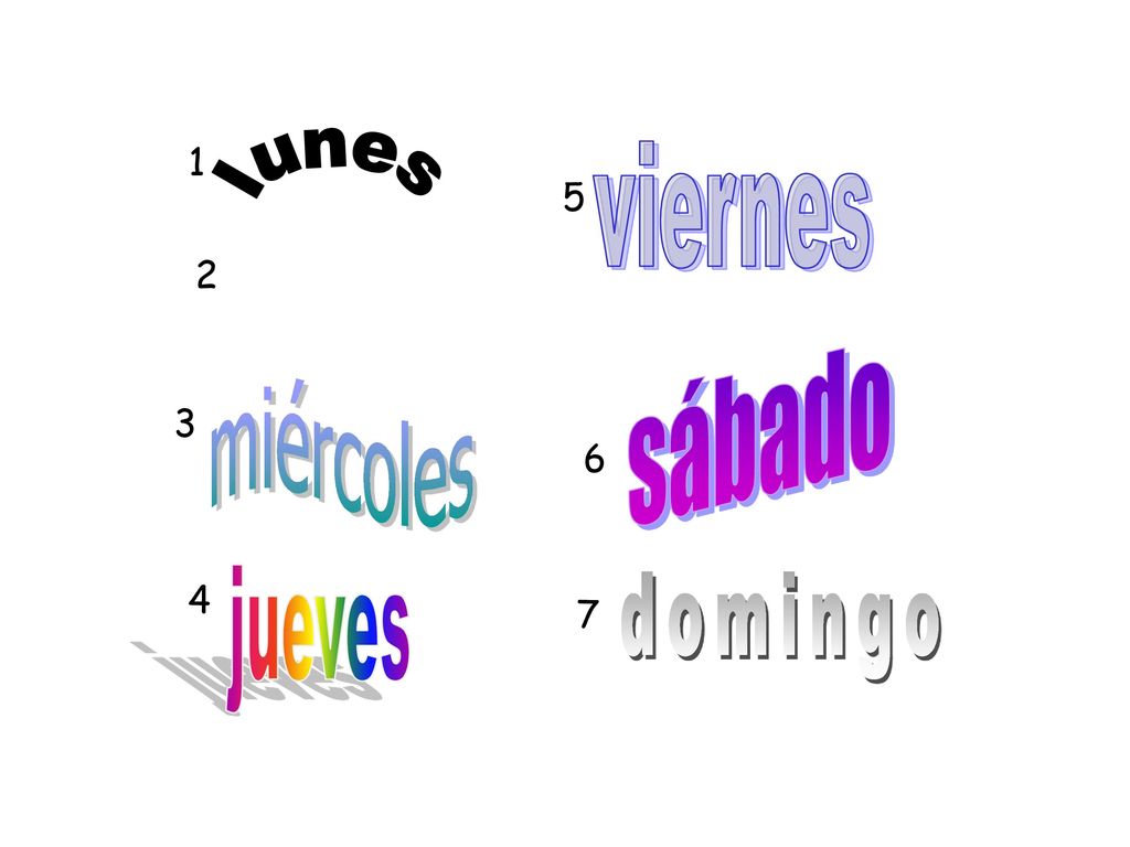 1 viernes lunes 5 2 sábado miércoles jueves domingo 7