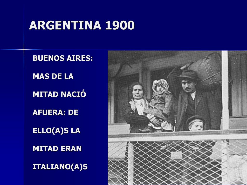 ARGENTINA 1900 Buenos Aires: MAS DE la mitad nació afuera: de ello(a)s la mitad eran Italiano(a)s.