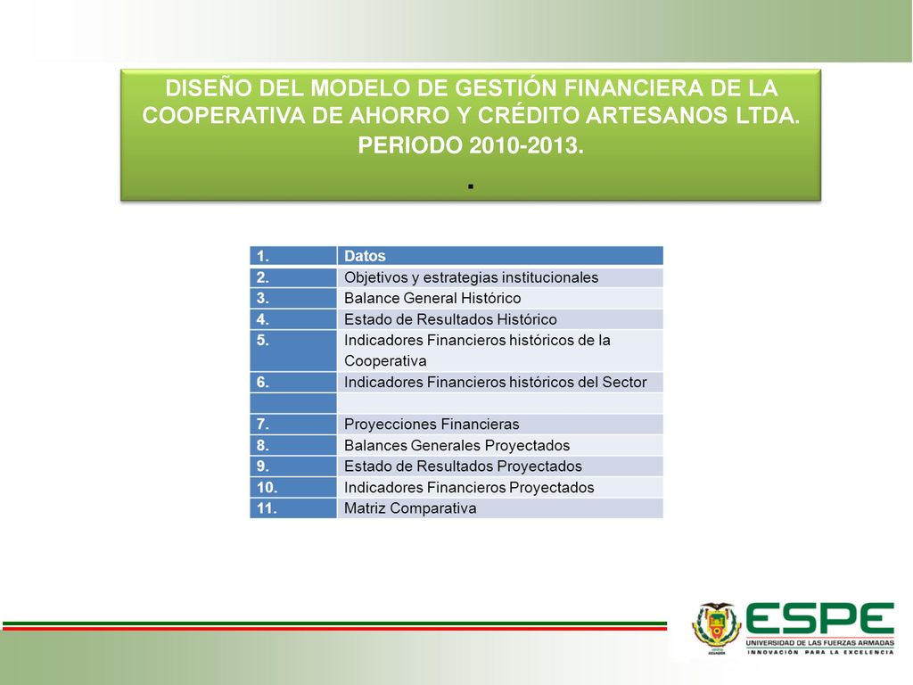 DISEÑO DEL MODELO DE GESTIÓN FINANCIERA DE LA COOPERATIVA DE AHORRO Y CRÉDITO ARTESANOS LTDA. PERIODO