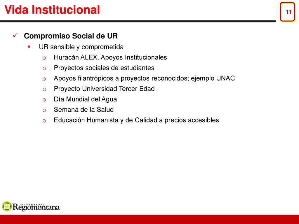 Vida Institucional Compromiso Social de UR UR sensible y comprometida