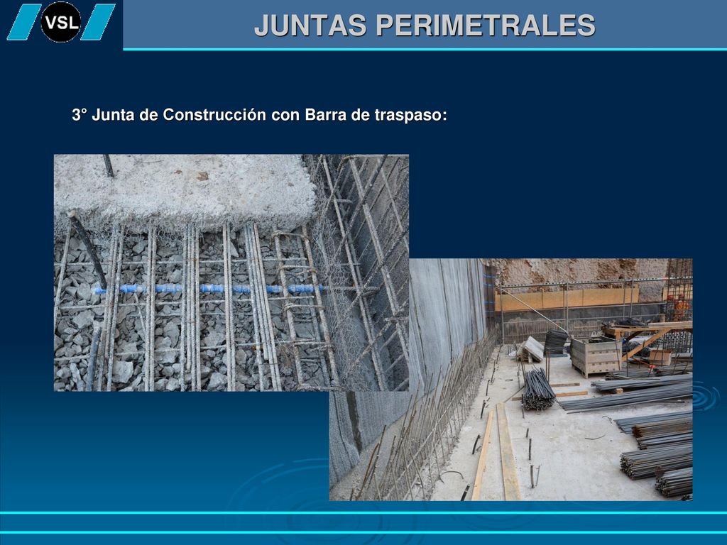 JUNTAS PERIMETRALES 3° Junta de Construcción con Barra de traspaso: