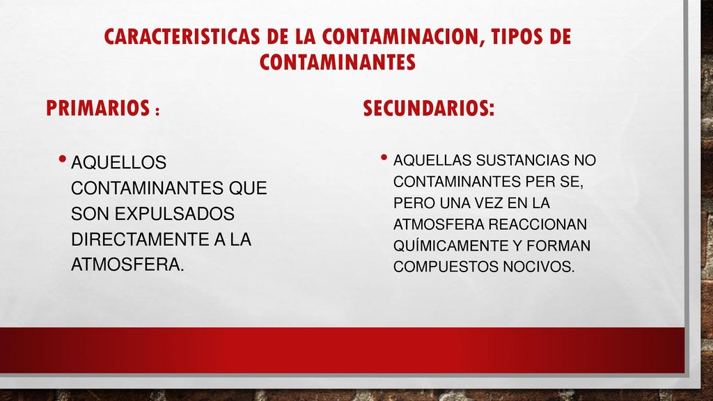 CARACTERISTICAS DE LA CONTAMINACION, Tipos de contaminantes