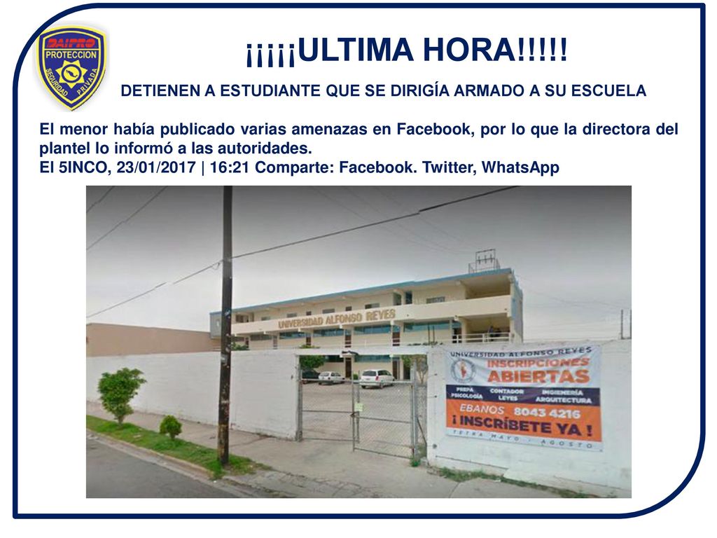 DETIENEN A ESTUDIANTE QUE SE DIRIGÍA ARMADO A SU ESCUELA